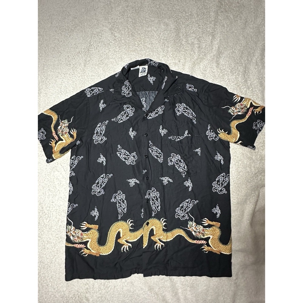 Kennington LTD Vintage Men's Button Up Shirt Dragon Print Size L Made In Mexico